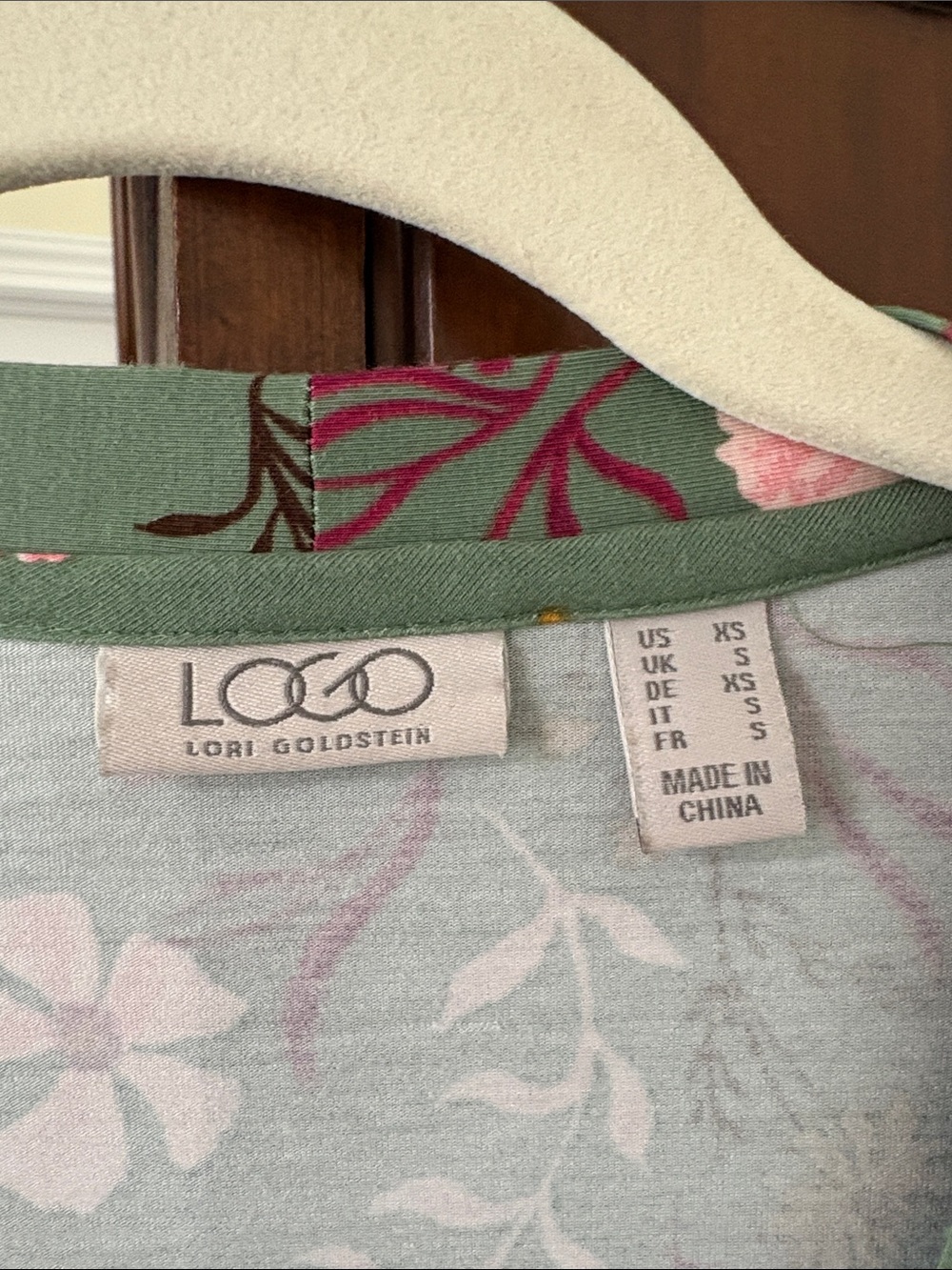 LOGO Floral Button-Front Green Cardigan w Chiffon Shark Bite Hem BOHO Summer - Picture 3 of 9